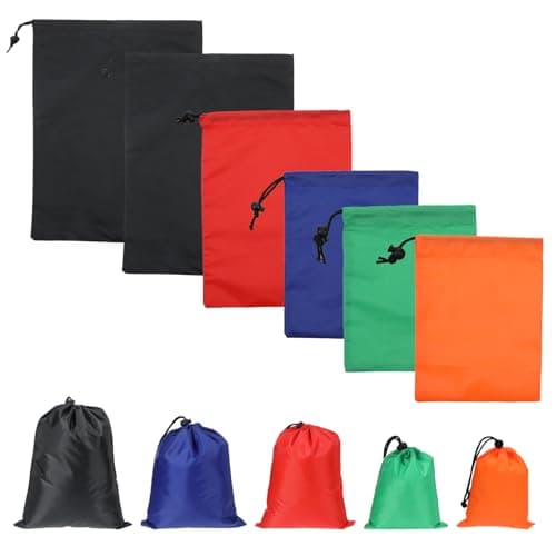 Image of Tweruna 6 PCS Waterproof Drawstring Bags, Polyester Small Drawstring Bags in Different Size for Sports, Gym, Travel, Yoga, Swimming, Beach (6 Colors)
