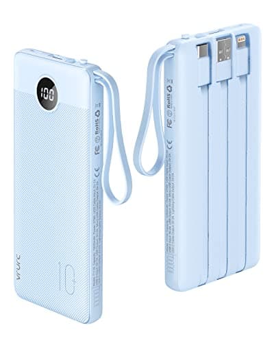 Image of VRURC Power Bank 10000mAh With Built in Cables,USB C Battery Pack Portable Charger with 5 Outputs 2 Inputs Powerbank LED Display compatible with iPhone 14 13 12 Samsung S21 S20 Xiaomi iPad (1 Pack)