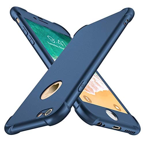 Image of ORETECH for iPhone 6 Plus/6s Plus Case, with [2 Pack 9H Tempered Glass Screen Protector] 360 Shockproof Ultra Thin Anti Scratch Hard PC Silicone TPU Bumper Cover (5.5 inches) - Blue