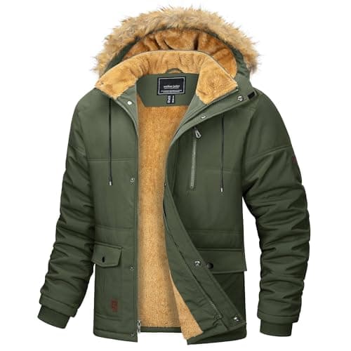 Image of MAGCOMSEN Winter Coats for Men Waterproof Jackets Windproof Warm Fleece Parka Casual Puffer Jacket,Army Green,L