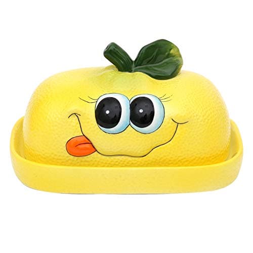 Image of Dekohelden24 Ceramic Butter Dish Lemon Yellow Dimensions Approx. 16.5 x 11 x 10 cm