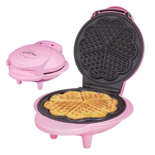 Image of Global Gizmos 35570 Heart Shaped Waffle Maker / 1000W / Unique Thermostatic Design/Non-Stick Plates/Easy Clean / 25cm x 22cm / Pink Colour