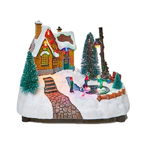 Image of Premier Decorations Christmas 14cm Battery Operated LED Lit Village Scene - House and Skaters Design B