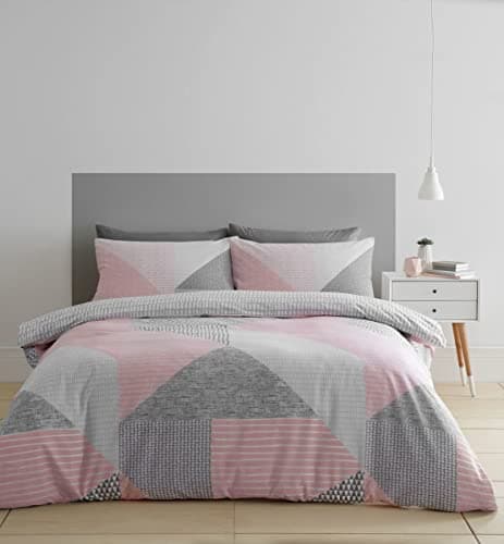 Image of Catherine Lansfield Bedding Larsson Geo Double Duvet Cover Set with Pillowcases Pink