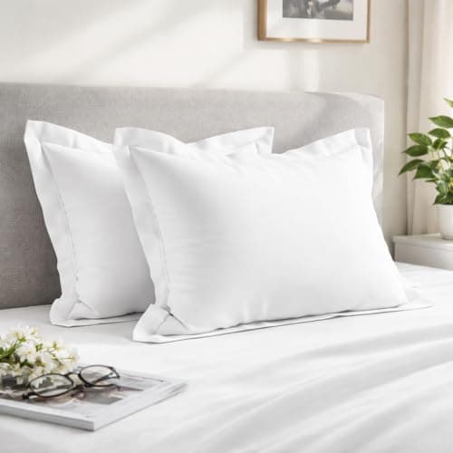 Image of Pizuna 100% Cotton Standard Pillowcases 2 Pack White 50x75cm, 400 Thread Count Long Staple Combed Cotton Soft Pillow Cover, Sateen Weave Oxford Pillow Cases (Cooling Pillowcase 2PC)