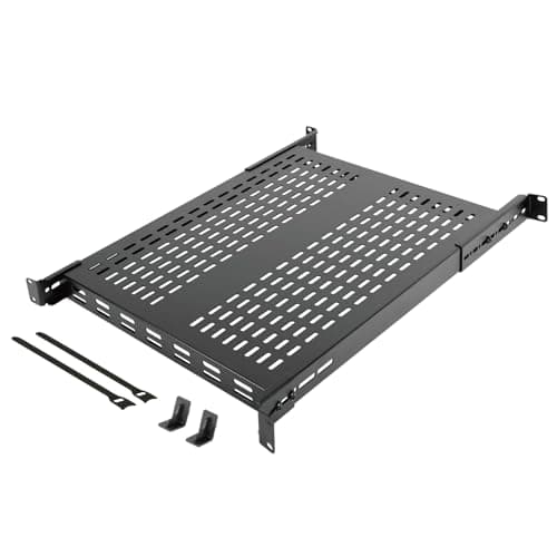 Image of Tecmojo 1U Adjustable Vented Server Rack Mount Shelf - 19.5" (495mm) -37.4" (950mm) Depth, Supports up to 242 lbs - Universal Tray for 19" AV/Network Equipment