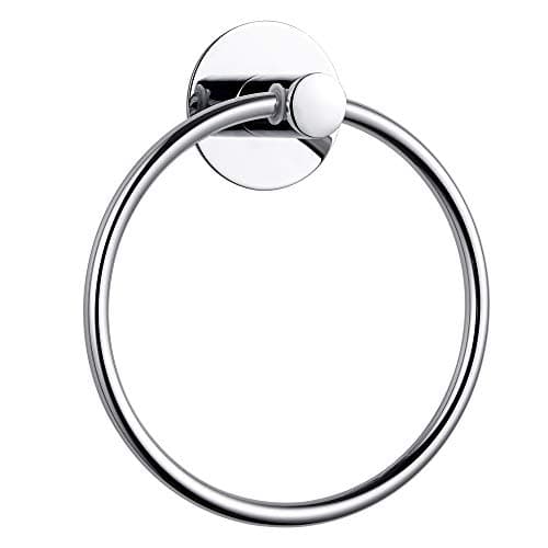 Image of GERUIKE Adhesive Towel Ring No Drilling - Bathroom Towel Holder No Drill Round Hand Towel Rail - Stainless Steel Bathroom Accessory Chrome Silver Towel Rack - Small Bath Towel Hanger Wall Mounted
