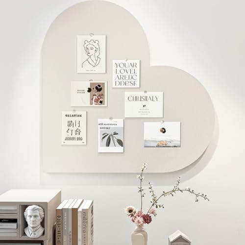 Image of Heart-Shaped Felt Letter Board,Felt Memo Bulletin Panels,Wall Mounted Cork Board for Office Classroom Memory for Jewelry Organizer Wedding Decor (White)