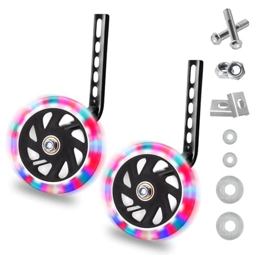 Image of QKTYB Kids Bike Stabilisers, Bicycle Training Flash Wheels for Kids, Bike Stabilizers for Childs Support Wheels for 12 14 16 18 20 Inch (1 Pair)