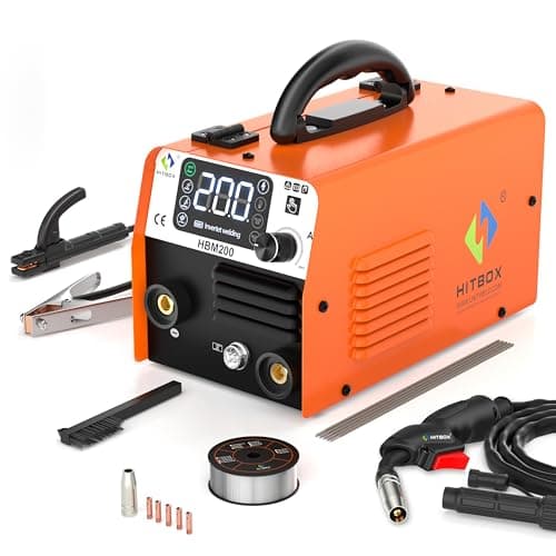 Image of HITBOX 200A Gasless MIG Welder 240V, Portable IGBT Inverter Welding Machine 3-in-1 MIG/Stick/Lift TIG with Digital LED Screen, MIG Torch & Flux Core Wire (HBM200)