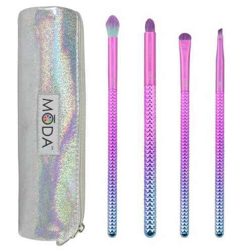 Image of Moda Royal & Langnickel Full Size Prismatic Smoky Eye 5pc Makeup Brush Set with Pouch, Includes, Crease, Smoky Eye Brush, Smudger, and Angled Eyeliner Brushes, Pink -Teal Ombre