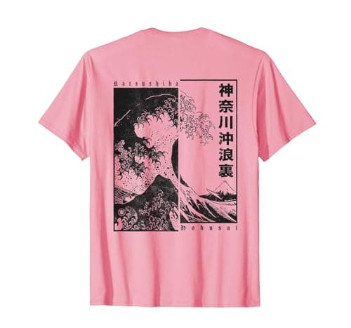 Image of Hokusai Great Wave Off Kanagawa Japanese Aesthetic T-Shirt, Men, Pink, XX-Large