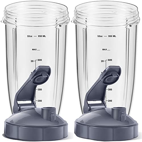 Image of 2-Pack Replacement Parts Upgrade 32oz Cups with Flip-Top to-Go-Lid and Rubber Gaskets Compatible with NutriBullet 600w/900w Blender Accessory