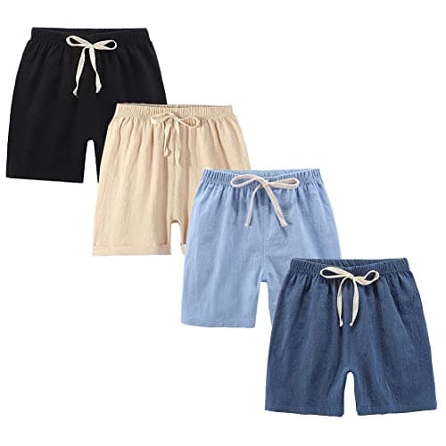 Image of FedMois Boys' Summer Shorts Cotton, Pack of 4, black blue beige and dark blue, 7-8 Years