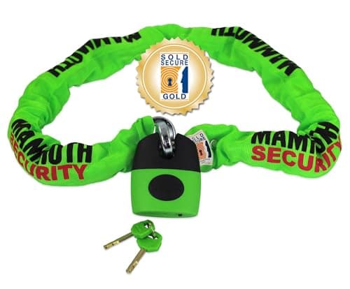 Image of Mammoth Security Motorcycle Lock & Chain Sold Secure Gold Approved 12mm Thick Square Chain x 1.2m Long Motorbike Scooter Quad Padlock & Chain