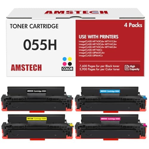 Image of Amstech 055H Compatible Toner Cartridge for Canon 055H 055 High imageCLASS MF744Cdw MF741Cdw MF743Cdw MF745Cdw MF746Cx MF742Cdw LBP663Cdw LBP664Cx MF746Cdw MF740C LBP660C Black Cyan Yellow Magenta