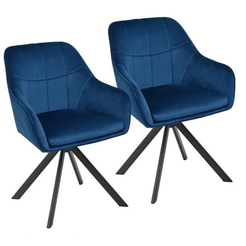 Image of Goeurvant 360° Swivel Dining Chairs Set of 2, Blue Velvet Armchairs, Ergonomic Designed Chairs with Armrests and Metal Legs for Apartment, Dining Room, Kitchen, Study, Vanity, Office
