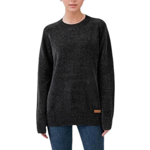 Image of Simple&Opulence Women's Jumper Crew Neck,Chenille Warm Pullover Tops for Woman,Casual Long Sleeve Winter Sweater,XL,Dark Grey