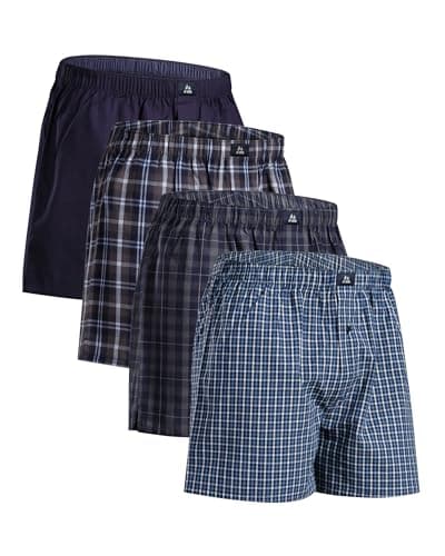 Image of DANISH ENDURANCE Woven Boxers for Men, Cotton Boxer Shorts, Loose Fit, Multipack, 4 or 6 Pack, Assorted Blue/Grey Mix, 3XL