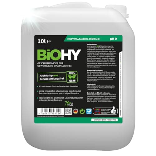 Image of BiOHY Dishwasher Detergent for commercial use (10l Canister) | PHOSPHATE-FREE |Concentrate for gastronomy | radiant shine due to outstanding fat dissolving formula (Geschirrreiniger)