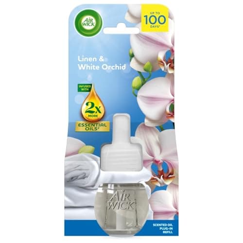 Image of Air Wick Linen & White Orchid Liquid Electrical Single Refills 1x19ml, Lasting for up to 100 days, Air Freshener