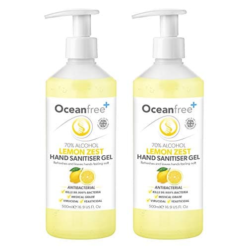 Image of Lemon Zest Hand Sanitiser Gel - 500ml Pump Bottle - 70% Alcohol - Made in the UK (Pack of 2)