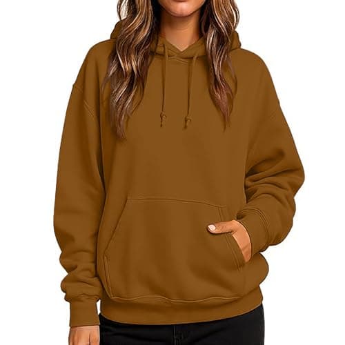 Image of Ladies Hoodies Oversized Sweatshirt For Women 2026 Trendy Plain Fleece Hoodies Pullover With Pockets Women'S Soft And Casual Sweatshirt Fall And Winter Fashion Sweater Plus Size Brown M