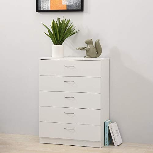 Image of Panana 3/4/5 Drawer Cabinet, Chest of Drawers With Metal Handles and Runners Unique Anti-Bowing Drawer Support Bedroom Storage Furniture (White, 5 Drawer)