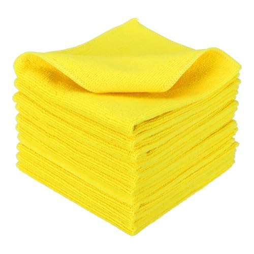Image of sourcing map 10 Pcs Microfiber Cleaning Cloth, Kitchen Towels Reusable Microfiber Towels Highly Absorbent for Household Cleaning Supplies, Kitchen, Bathroom, Yellow(Square), 11.8" X11.8