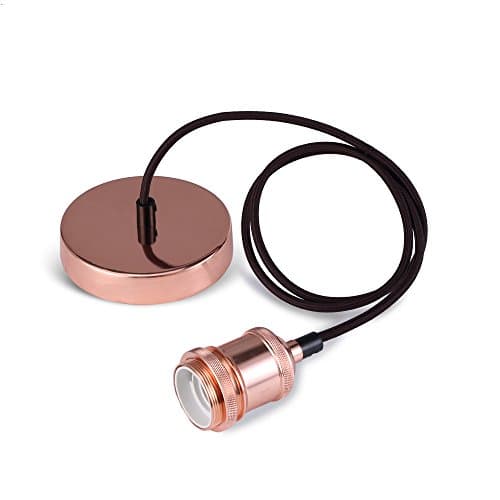 Image of SHINY STAR Vintage Pendant Light Fitting, Modern Retro Industrial Style Rose Copper E27 Lamp Holder and Ceiling Rose with Brown Braided Flex Cable-KIT02RG