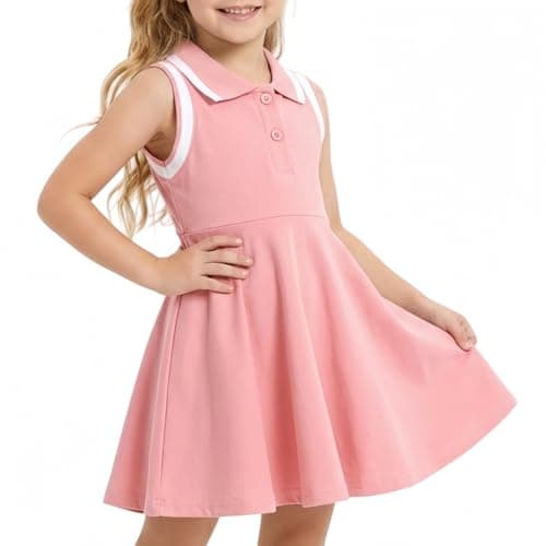 Image of WISREMT Little Girls Summer Dress, Active Sport Dress for Tennis Golf, Kids Soft School Uniform, Sleeveless Polo Dresses for Casual Holiday, Girls' Pleated Flare Sundress Size 3 4 5 6 7 8 Years Pink