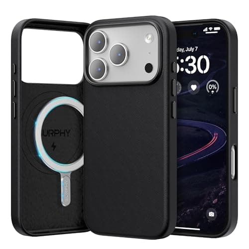 Image of SURPHY Leather Case for iPhone 17 Pro Max Case, Premium Faux Leather [Compatible with Mag-Safe] [Metallic Buttons & Microfiber Lining] Phone Case for iPhone 17 Pro Max 6.9 inch, Black