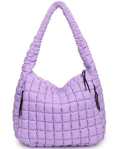 Image of Bagtopia Puffer Tote Bag, Large Quilted Puffer Tote Bag, Lightweight Puffy Quilted Hobo Bag, Soft Padded Shoulder Bag, Puff Purse for Work,Gym,Travel, Purple