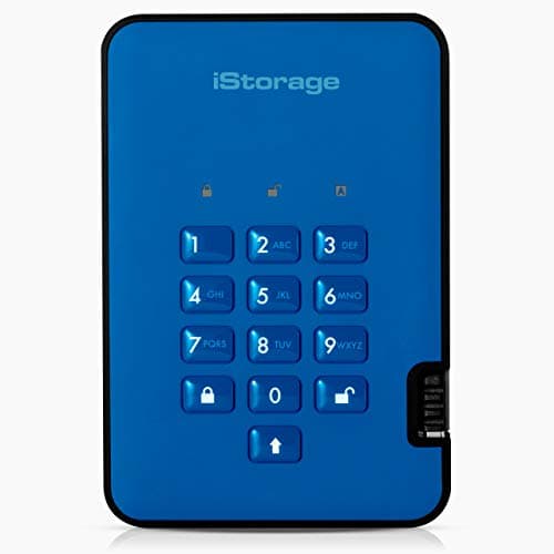 Image of iStorage diskAshur2 SSD 4TB Blue - Secure portable solid state drive - Password protected - Dust & water resistant - Hardware Encryption