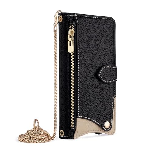Image of Rfvzubemok Compatible with Xiaomi Mi MiX 2S Flip Kickstand Lanyard Zipper Card Slot Wallet Case Black