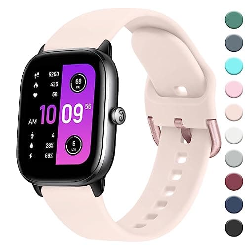 Image of AK Straps Compatible with Amazfit GTS 2 Mini/GTS 4 / GTS 4 Mini/GTS 3 / GTS 2 / GTS 2e, 20mm Soft Silicone Sport Replacement for Amazfit Bip 3 Pro/Bip 3/Bip U Pro/Bip Lite/Bip S/Bip U(Nude Pink)