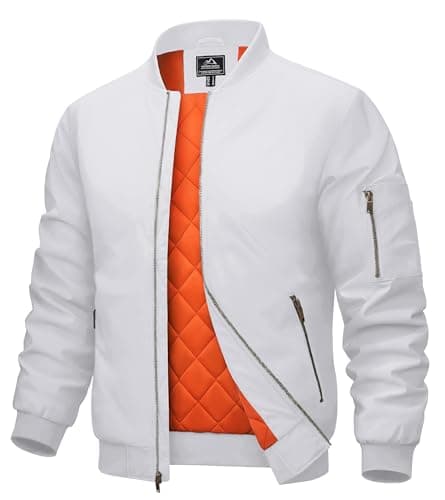 Image of MAGCOMSEN Men's Bomber Jackets Winter Bomber Jacket Casual Windproof Winter Warm Lined Windbreaker Outwear Coat Military Army Jacket,White,S