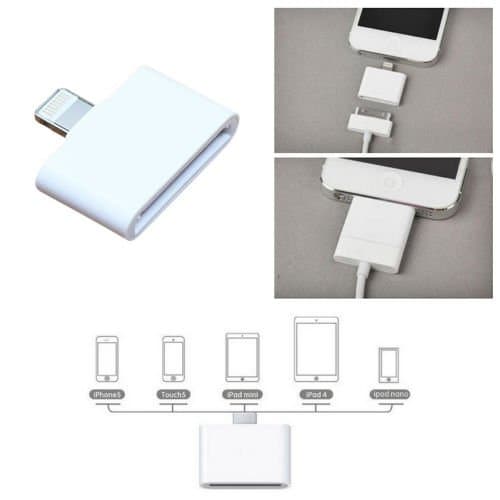 Image of XtremeAuto Lightning to 30-Pin Charging Charger Cable Adapter for 6/6S/6 Plus/6S Plus/SE/7/7 Plus/8/8 Plus/X, iPad, iPod Nano and iPod Touch Pro - White
