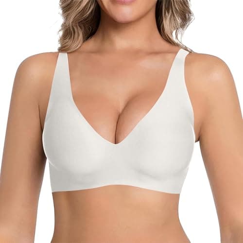 Image of Soft Bras for Women UK Deep V Bras for Women Jelly Wireless Push Up Leopard Print Seamless Bralettes Comfortable No Underwire Plunge T Shirt Bra with Adjustable Straps