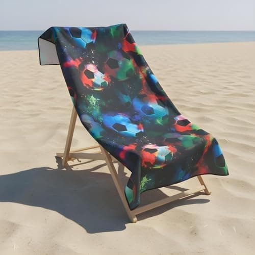 Image of OHS Microfibre Beach Towel Football, Super Soft Quick Dry Sand Free Beach Towels for Adults Kids Large Lightweight Compact Pool Swim Summer Essentials Travel Towel, Neon - 71 x 152cm