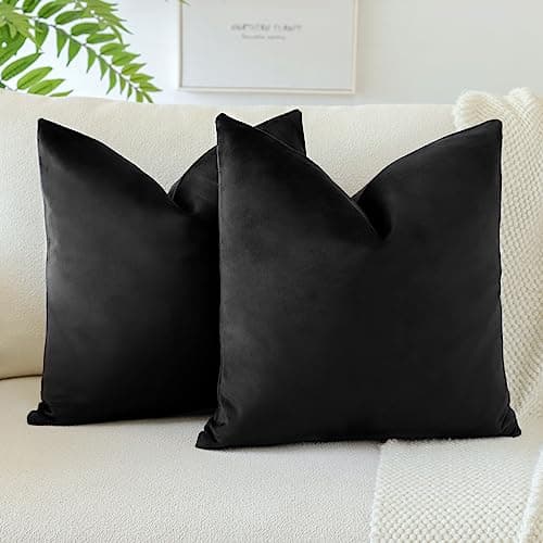 Image of JOTOM Soft Velvet Decorative Throw Pillow Covers 24x24 Inch Solid Square Cushion Covers 60x60 cm Pillowcases Cushion Case for Sofa Couch Living Room Bedroom Home Decor Set of 2 (Black)