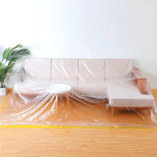 Image of ALNKDH 146"/12ft Plastic Sofa Cover,Plastic Covers for Furniture,Waterproof Couch Cover for Sectional Sofa LShape,Extra Large Bed Sofa Chair Furniture Protector Cover (146"/12ft(146“LX106 W))