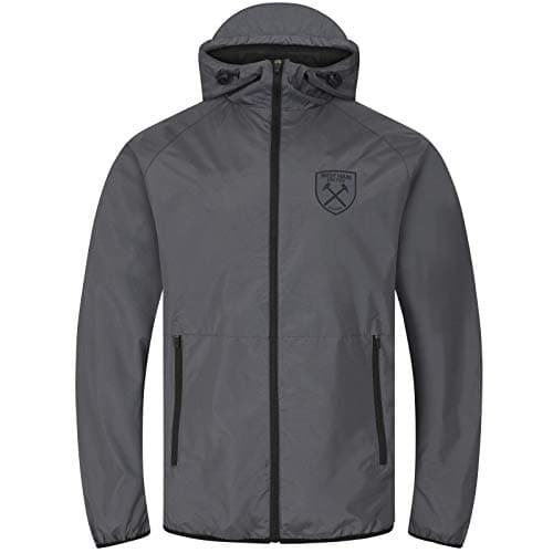 Image of West Ham United FC Gift Mens Shower Jacket Windbreaker Peaked Hood Grey Large