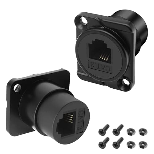 Image of XMSJSIY D-Type RJ11 CAT3 Panel Mount Telephone Adapter Female to Female D-Type CAT3 6P4C Telephone Module Extender Connector Pass-Through Coupler Socket Desktop phone Adapter - 2PCS (Black)