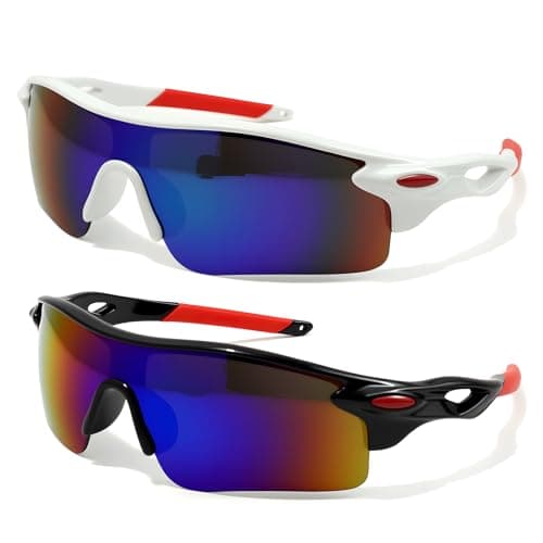 Image of CKDSA 2 Pack Children's Cycling Polarized Sunglasses Teens UV400 Protection Fashionable Sports Glasses Eyewear Visor Wraparound for Running Cycling Baseball Golf Outdoor Lightweight Boys Girls Kids