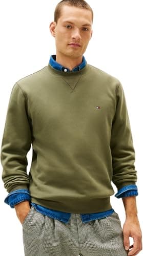 Image of Tommy Hilfiger Men ESS SEASONAL FLEECE CREWNECK MW0MW40000 Pullover Sweatshirt, GREEN, L