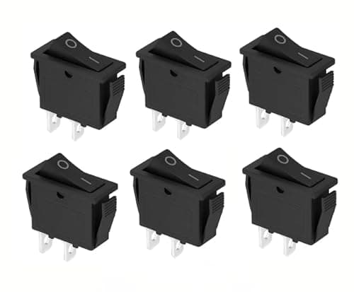Image of 6PC SToggle Switch, Black Rocker Switch On/Off SPST 2-Pin, PA66 Housing, 250V 16A / 125V 20A Electrical Rocker Switches for Appliances, Cars, Boats
