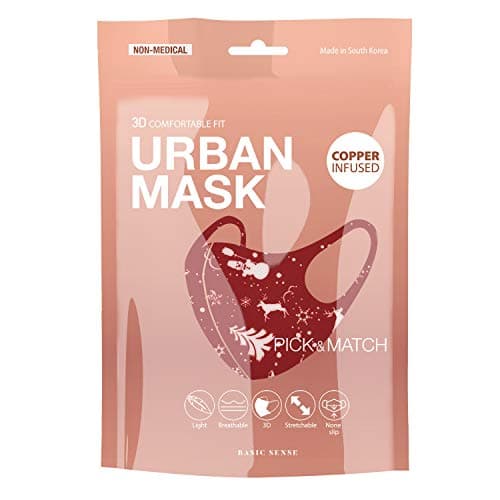 Image of Basic Sense CHRISTMAS Copper Ion Infused Washable Reusable Face Coverings Masks Made In South Korea (Reindeer - Red)