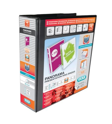 Image of Elba A4 4 D-Ring Binder, 65mm capacity, 90mm spine, Presentation Folder with Customisable Cover, Portrait, Black (Pack of 4)