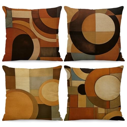 Image of BREASOME Cushion Covers 45 x 45 cm Set of 4 Abstract Geometric Cushion Covers Linen Decorative Square Throw Pillow Cases Morandi Style for Sofa Couch Bedroom Living Room